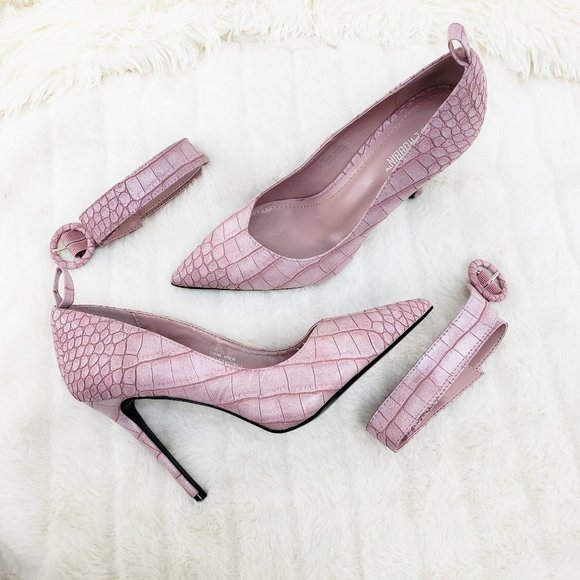 Cape Robbin Shoes - Lilac Snake Removable ankle strap Pumps High Heels